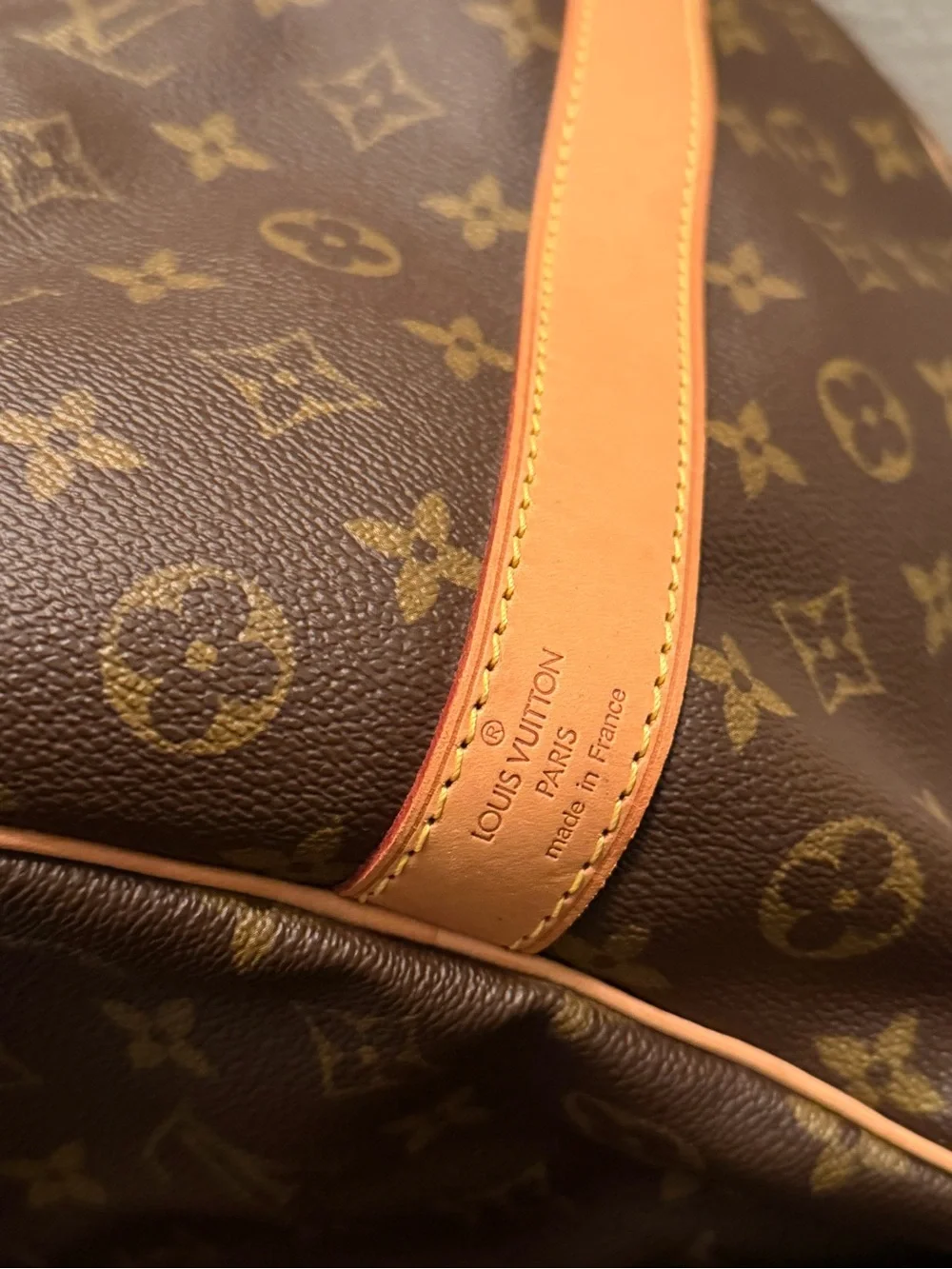 Louis Vuitton Keepall 50 Brown Monogram Leather Travel Duffel Bag with Strap